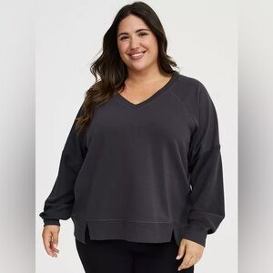 NWT Torrid French Terry Reverse Mix V-Neck Sweatshirt 2x Faded Black